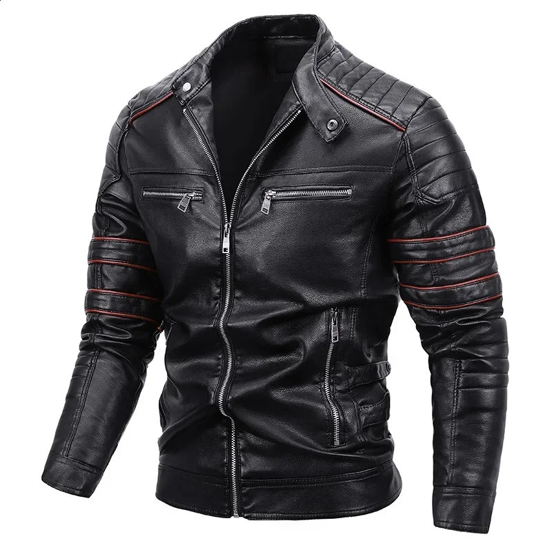 Windbreaker Men Leather Jackets Slim Clothing Winter Warm Casual Motorcycle Mens Pu Leather Jacket Biker Leather Coats 240903