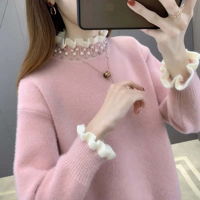 2023 Autumn Winter Thick Sweater Women Knitted Ribbed Pullover Long Sleeve Fasion Slim Jumper Soft Warm Pull Femme 240904