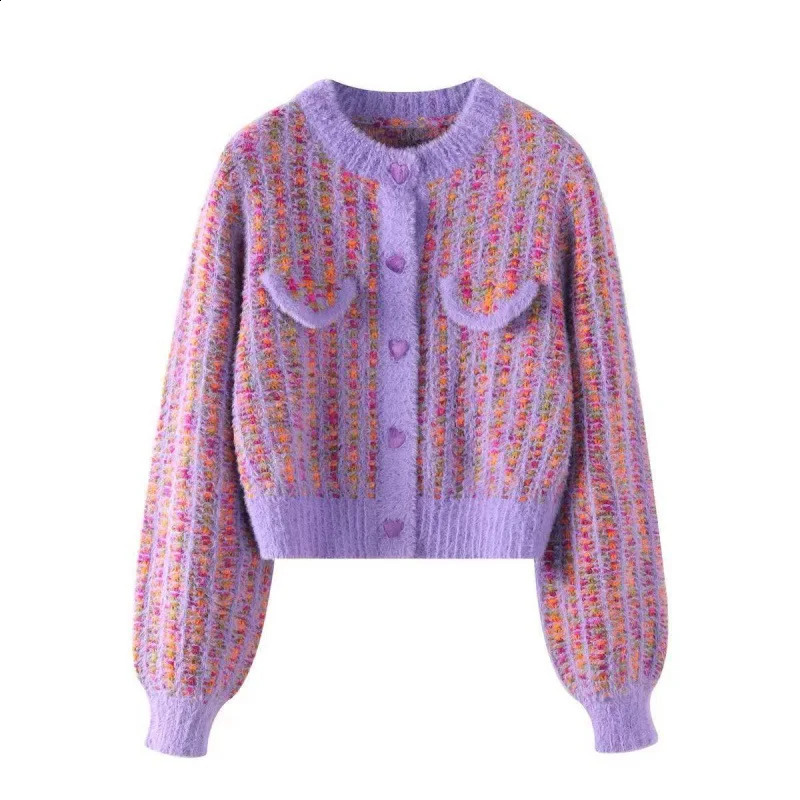 2023 fashion temperament short section lazy style women autumn and winter round neck knitted sweater cardigan 240904