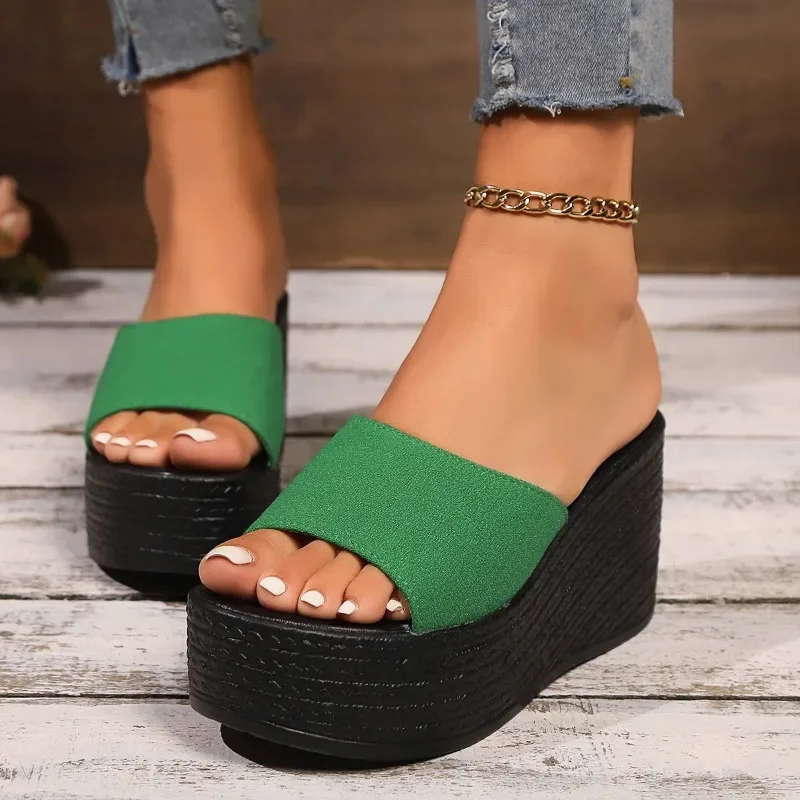 Shoes for 2025 Summer Women's Solid Open High Heels Water Proof Large Size 43 Casual Slippers Women Thre 353b