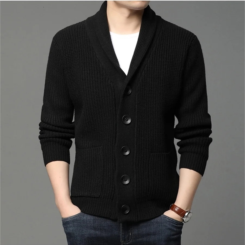 Army Green Cardigan Men Button-up Sweater Autumn Winter Knitted Thick Warm Casual Solid Streetwear Men Fashion Clothing 240903