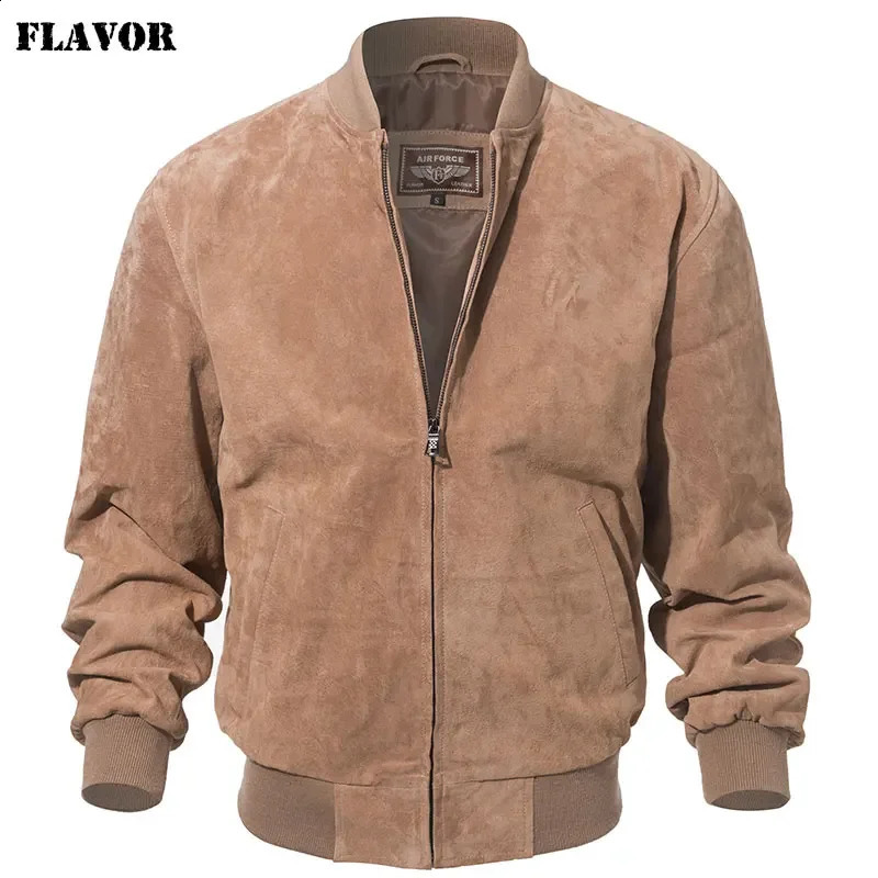 FLAVOR Men Classic Real Pigskin Coat Genuine Baseball Bomber Leather Jacket 240903