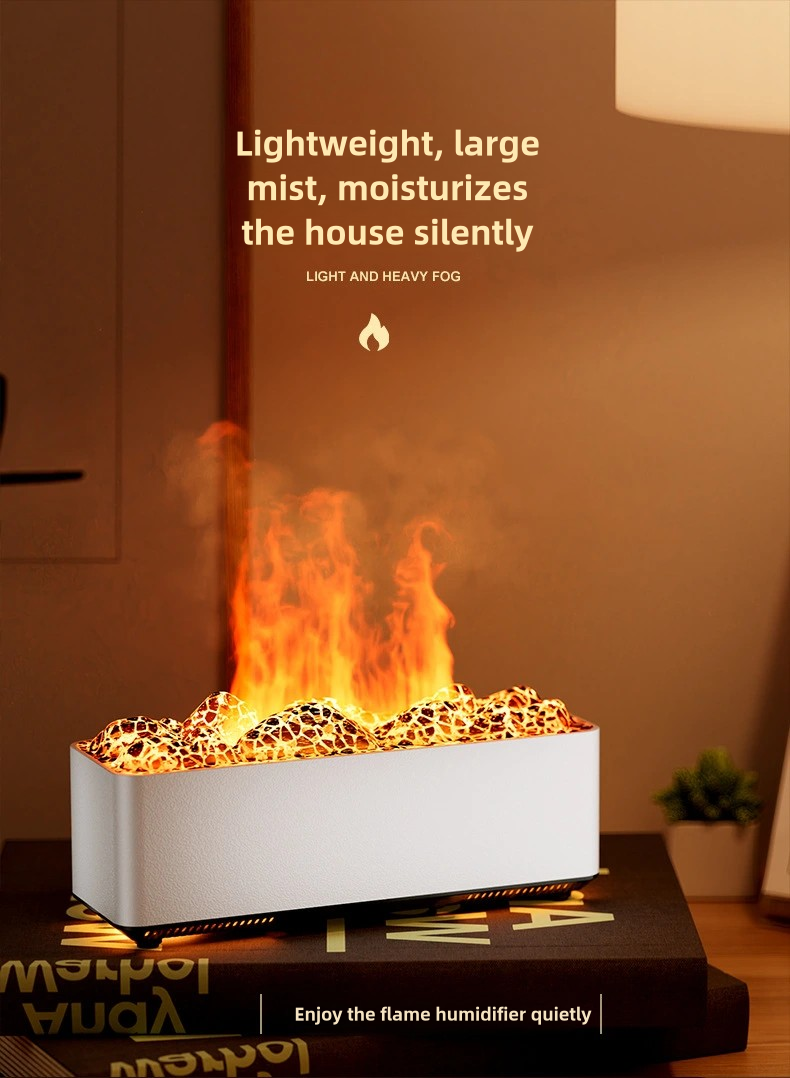 Essential Oil Ultrasonic Humidifier with Volcanic Flame Effect for Aromatherapy Use-image-1017336039