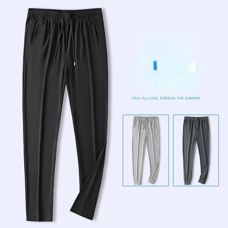 2024 Mens Summer Superior Ice Silk Quick Drying Sweatpants Casual Pants Loose Fashion Air Conditioning Leg Men 240905