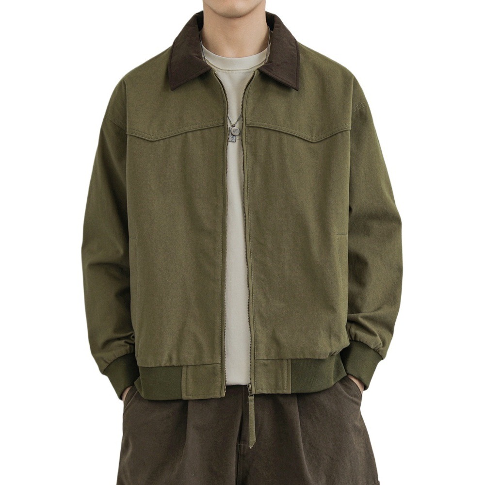 Mens American Pilot Retro Autumn Lapel Zipper Pocket Windbreaker Coats High Quality Y2k Overcoat Streetwear