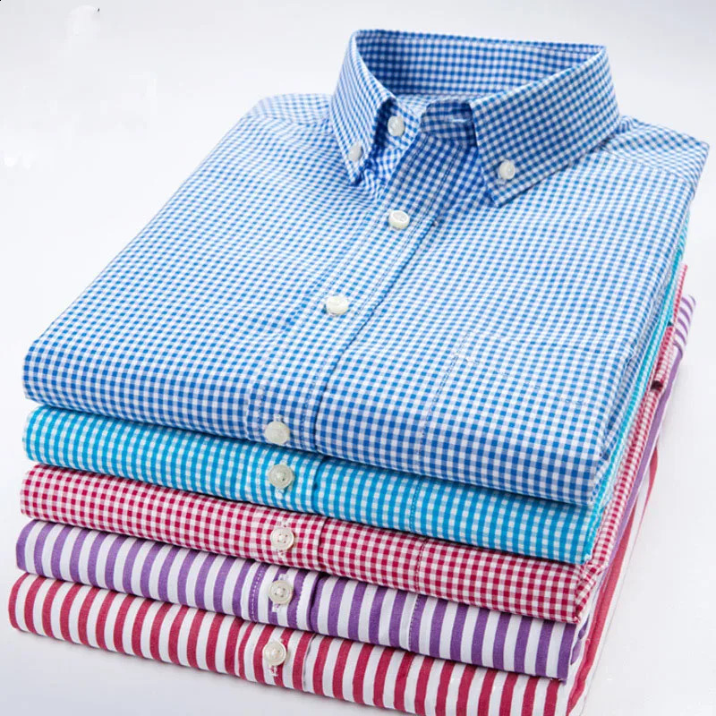 Spring Autumn Mens Oxford Plaid Shirt For Male Long Sleeve High Quality Pure Cotton Soft Comfort Slim Fit Man Dress Shirts 240903