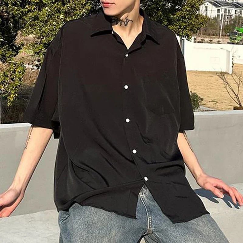 Summer Man Solid Color Light Thin Short Sleeved Shirt Mens Romantic Casual Loose Versatile Jacket 240905
