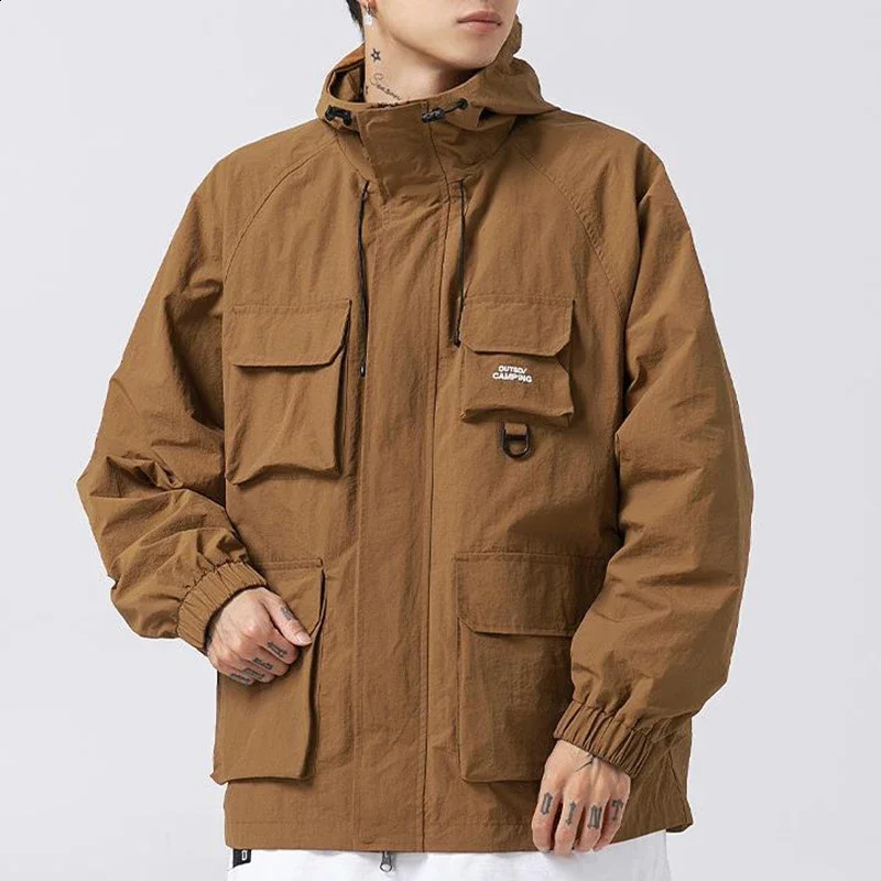 Spring Autumn Multi Pocket Three Proof Assault Jacket Men Double Head Zipper Outdoor Function Japanese Male Workwear 240905