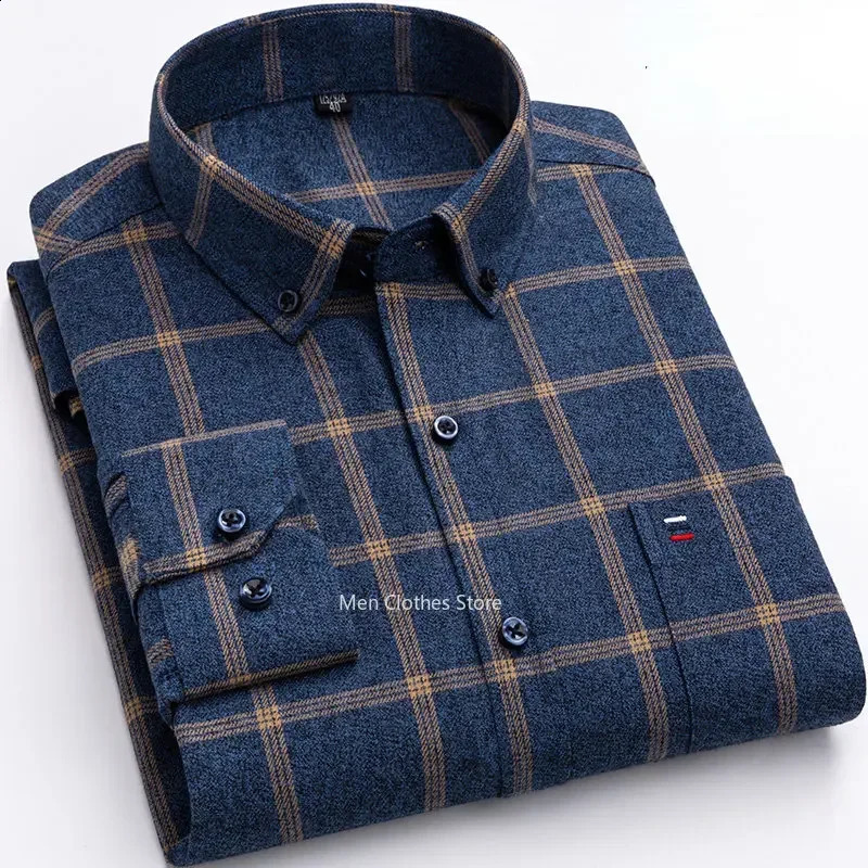 Pure Cotton Mens Plaid Shirt Long Sleeve Regular Fit Men Casual Oversized Shirt Leisure Autumn Male Blouse Plus Size 240903