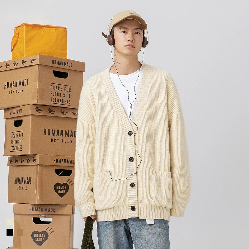 Thick Needle Heavy Texture Cardigan Sweater Men 2024 Autumn and Winter Couples with A Simple Solid Color Coat 240905