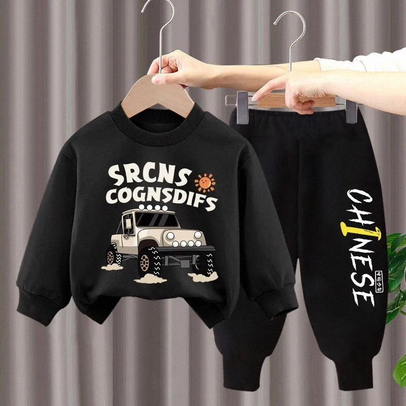 Boys' autumn fashion set two pieces Round Neck children girls Car Printed babies spring sports hoodies pants c2pd#-image-1017209716
