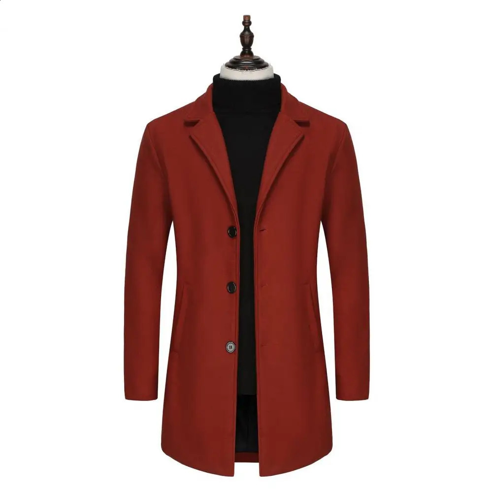 Lapel Overcoat Men Solid Color Coat Stylish Mens Woolen Coat with Lapel Single-breasted Closure Solid for Autumn 240903