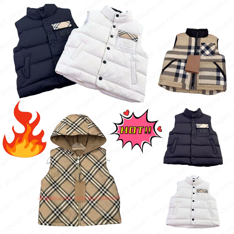 Kids girls boys classic plaid hooded Gillet fashion puffer Waistcoat Baby warmer Girls Boys designer outwear Children winter warm Vests jackets o