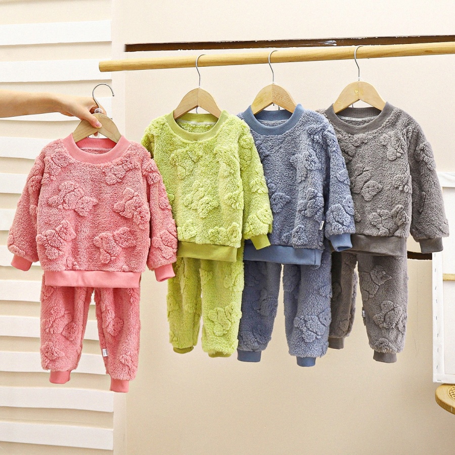 Children's pajamas set flannel warm autumn winter boys' thick home clothes baby plus fleece clothes Clothing X0gW#-image-1017210274