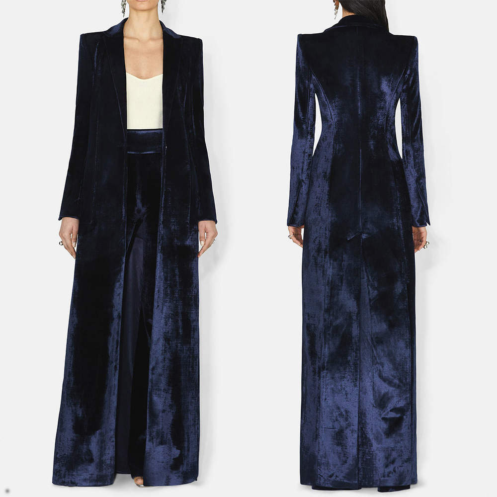 Costumes pantalons en velours pour femmes, 2 pièces, veste longue, manteau, vêtements de fête d'anniversaire sur mesure