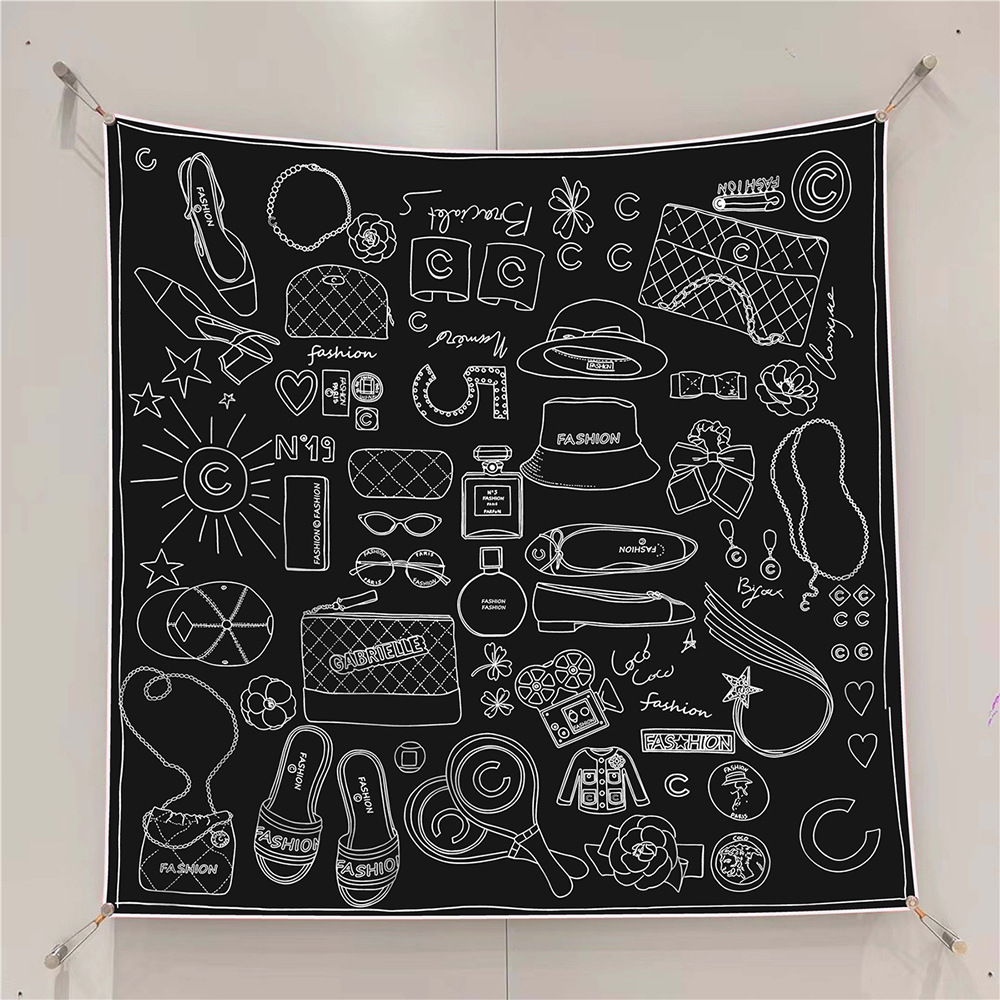 Black Square Head Twill Scarf 90CM Hair Neck Shawls Bag Bandanas Summer Spring Accessories Female Foulard Femme 90cm*90cm Scarves for Ladies Chri