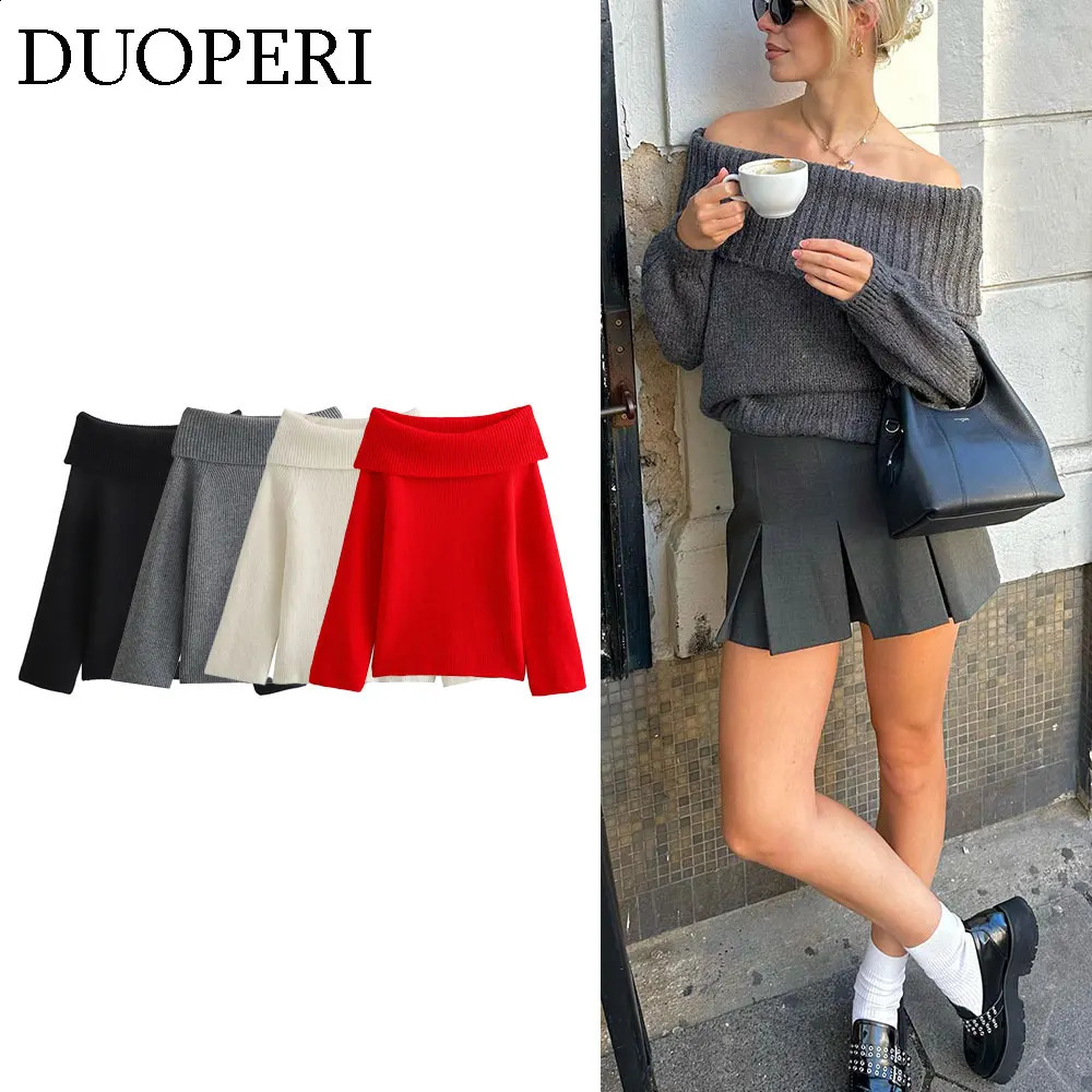 DUOPERI Womens Fashion Solid Loose Knitted Sweater Diagonal Collar Long Sleeve Womens Fashion Womens Casual Top 240904