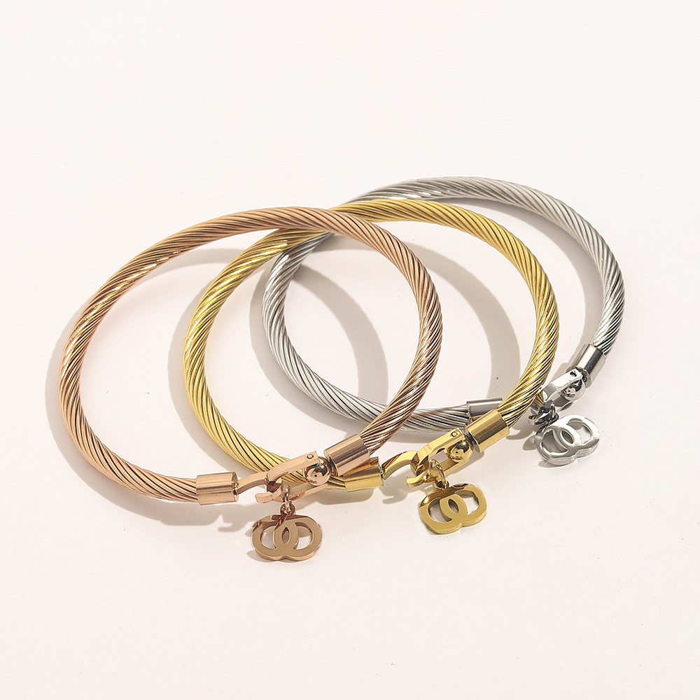 Classic Bracelets Link Chain Women Round Letter Bangle 18K Gold Plated inlay Diamond Geometry Stainless Steel Gifts Wristband Cuff Chains Designe-image-854583061