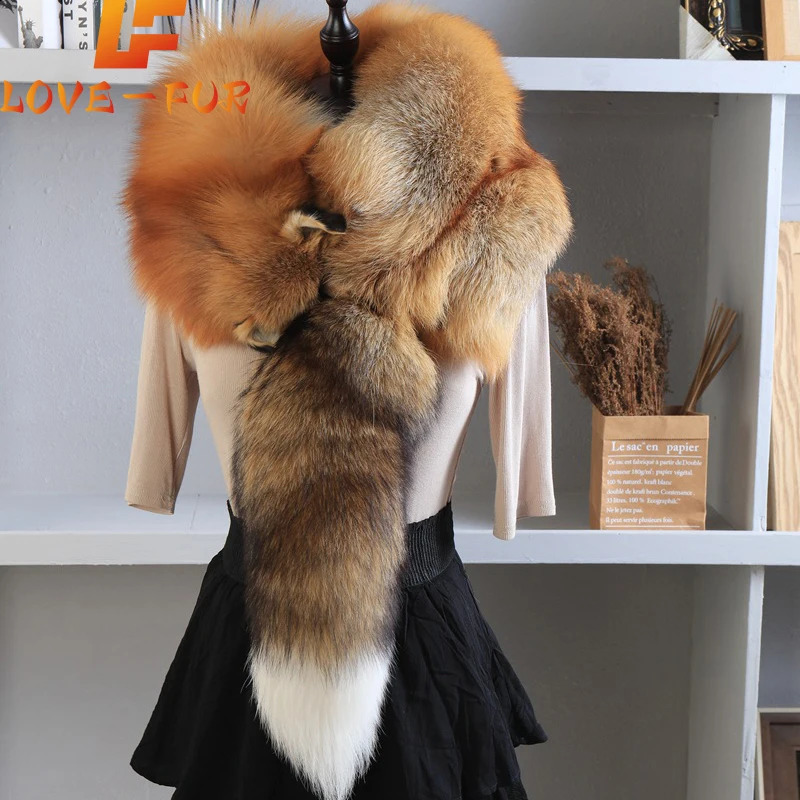 Unisex Fur Fox Scarf Men Woman Winter Warm Natural Shawl Soft Headscarf Super big Gray Silver Accessories 260915