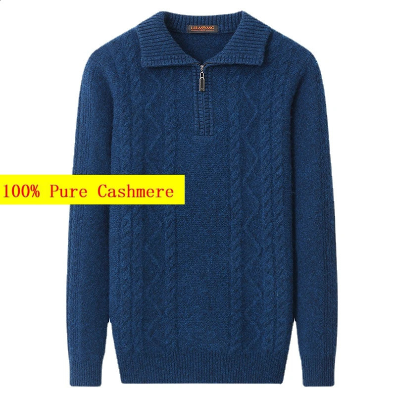 high-quality 100% pure cashmere zipper lapel and 100% cashmere thick sweater size XS S M LXL 2XL 3XL 4XL 240904