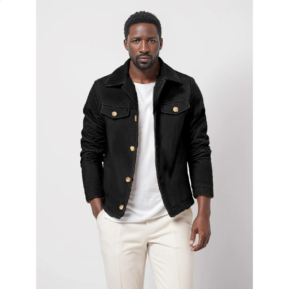 Mens autumn and winter clothing trendy fashionable woolen jacket singlebreasted solid color mens 240906