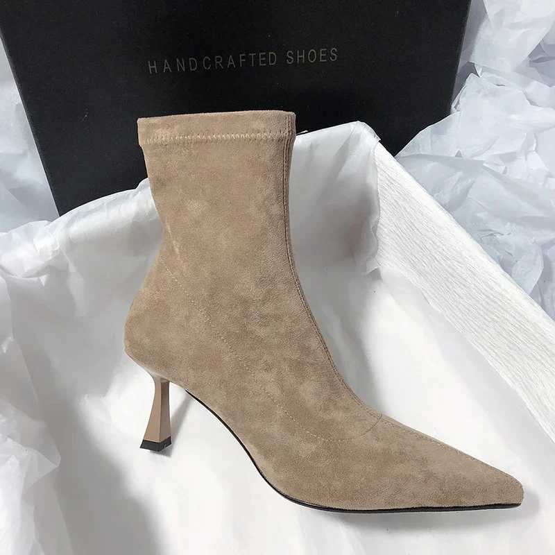 High Quality Pointed Toe Wen Sock Short Boots Fi Side Zipper Thin Ankle Boots Thin High Heels Autumn Womens Shoes T241113