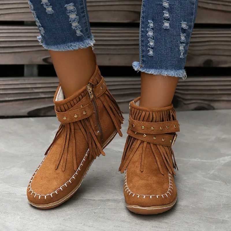 Botines de haute qualité chaussures plates d'automne bottines en daim sneakers franges fid semelle rond semelles
