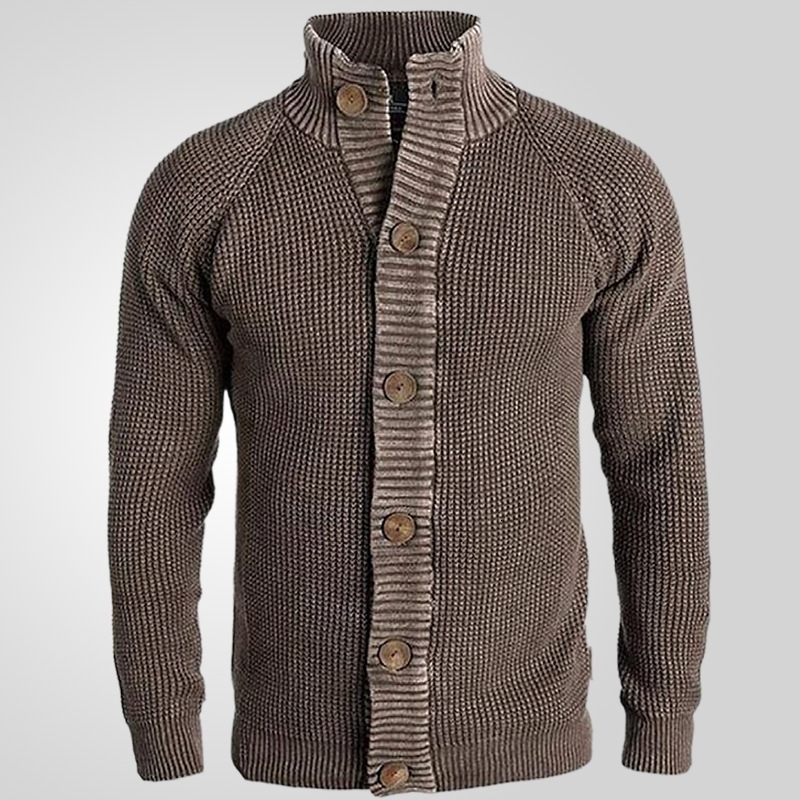 Europe and The United States Mens Autumn Winter Long Sleeve Solid Color Knitted Cardigan Stand Collar Sweater Coat 240905
