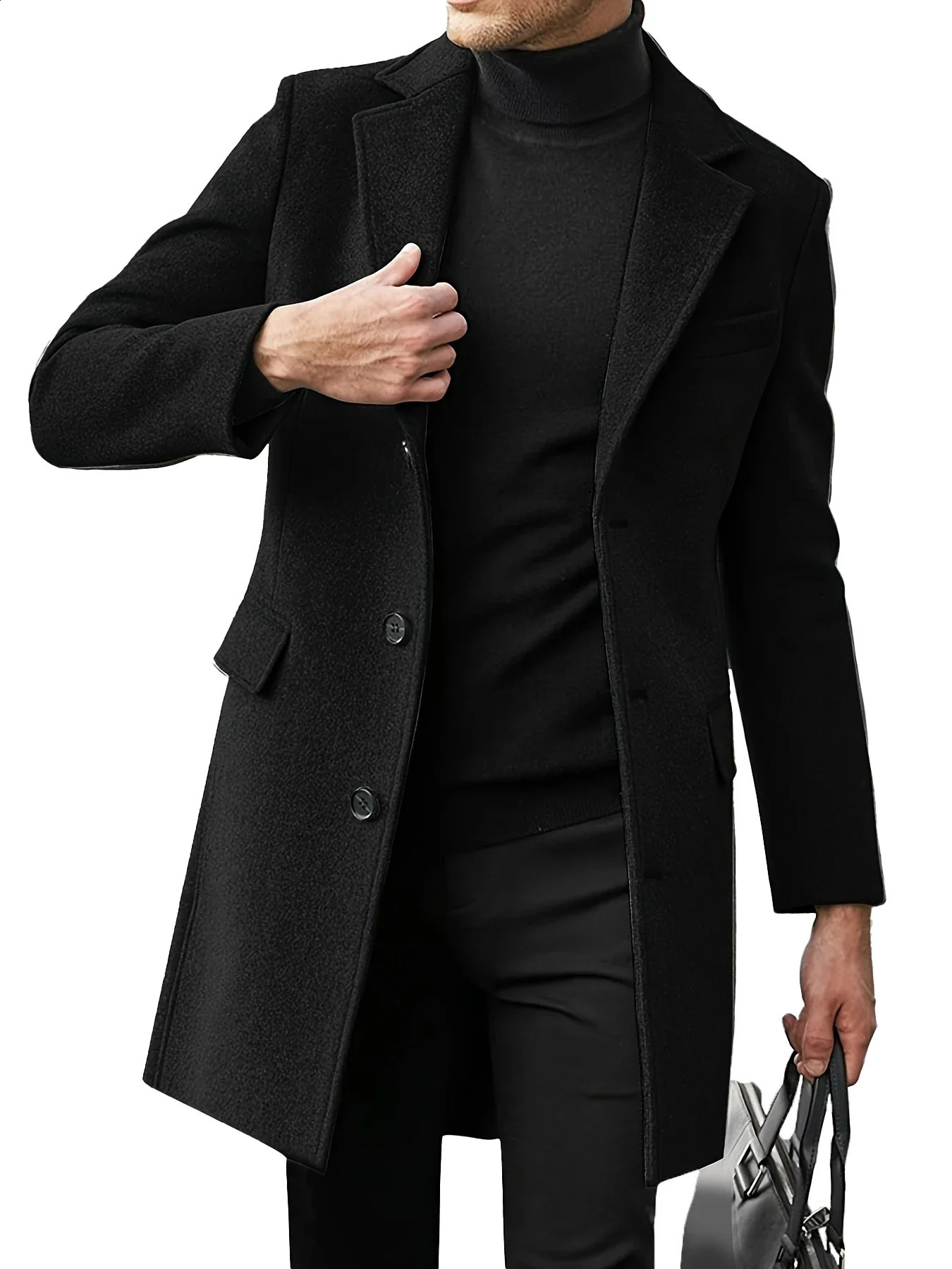 Autumn and winter mens casual woolen coat British trend mens long sleeved woolen suit jacket 240903