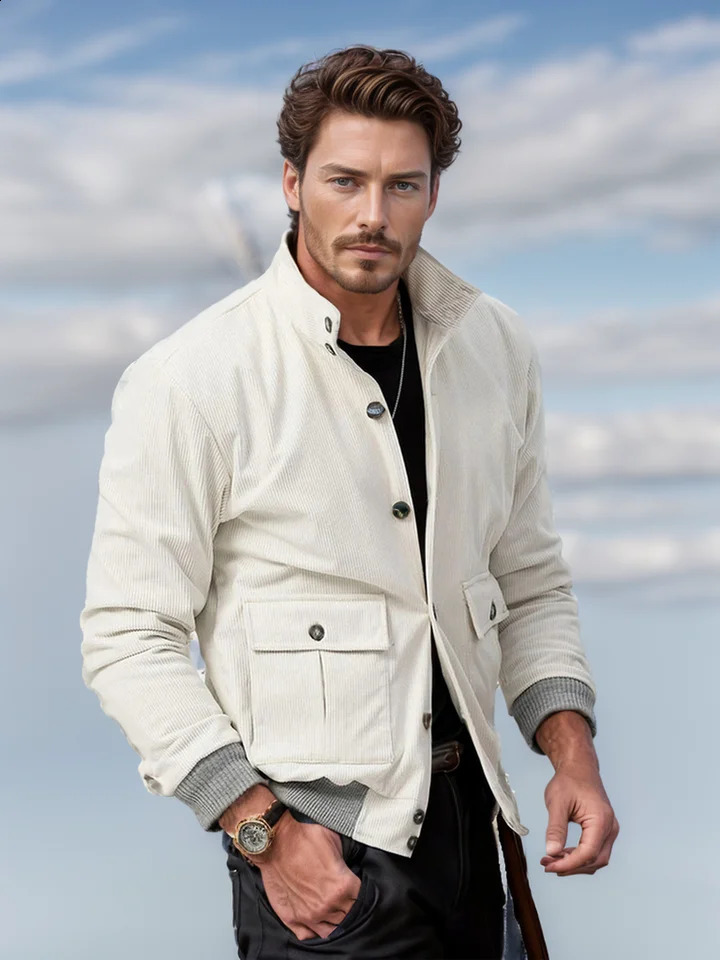 2024 selling spring and autumn mens jacket casual daily corduroy color block top 240906
