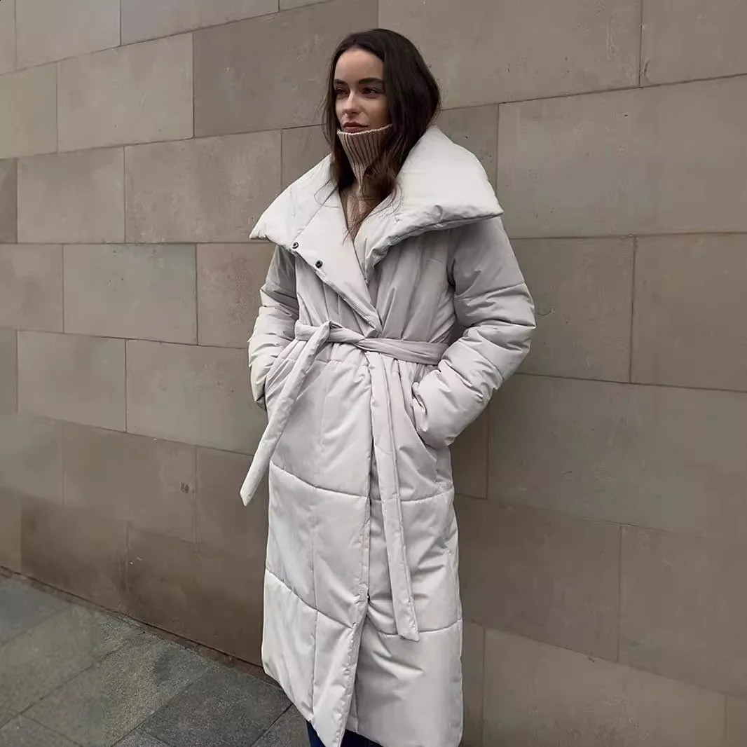 Womens long cotton jacket autumn and winter womens fashion street style personal casual warm 240902
