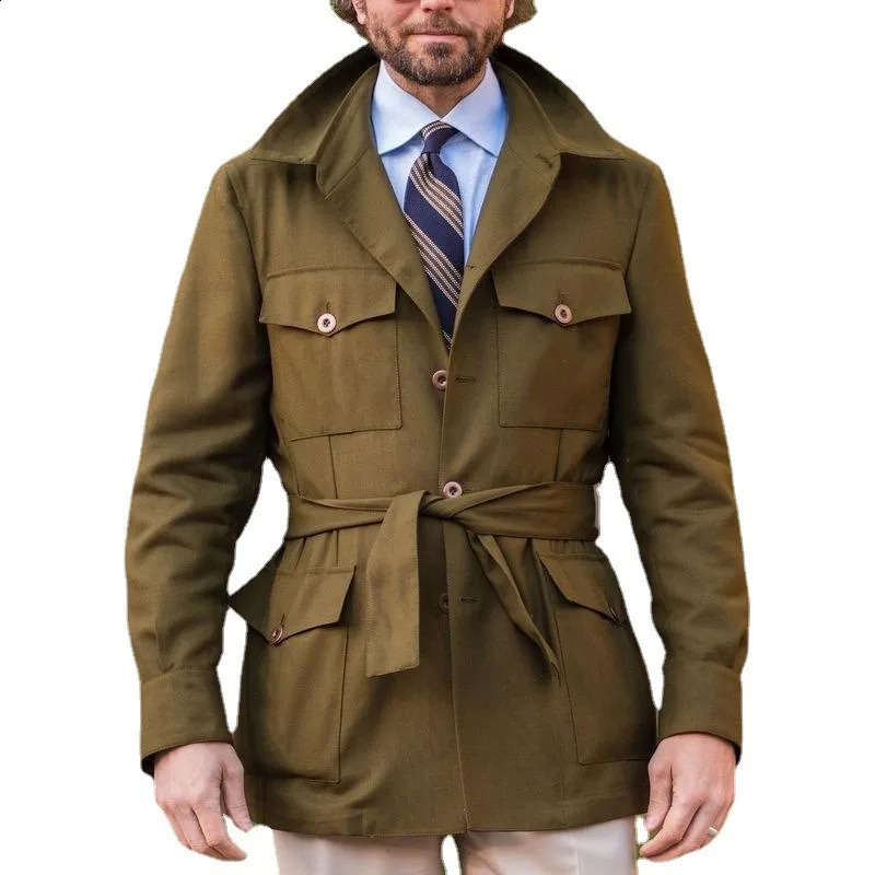 Spring and Autumn Mens Multi Pocket Medium Long Slim Fit Thin Large Windbreaker Mens Casual Loose Large Coat 240903
