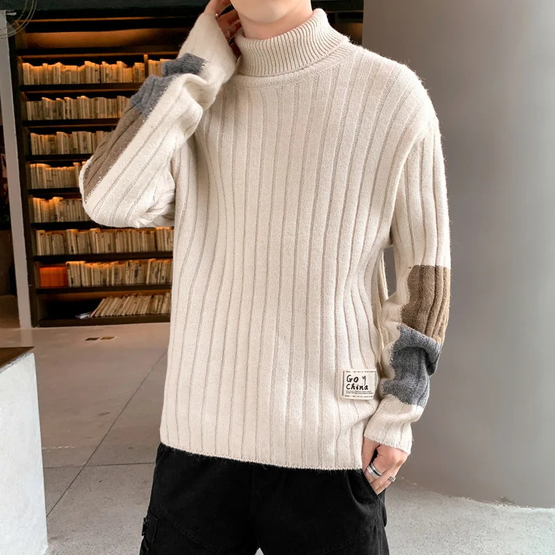 Mens Sweater Autumn Winter Korean High Neck Thick Warm Turtle Neck Ultra Thin Pulling Knitwear A50 240904