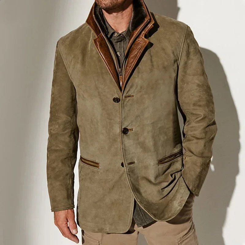 Autumn Winter Streetwear Men Vintage Jacket Coat Fashion Turndown Collar Coats Male Casual Loose Comfortable Clothes Outerwearg 240905