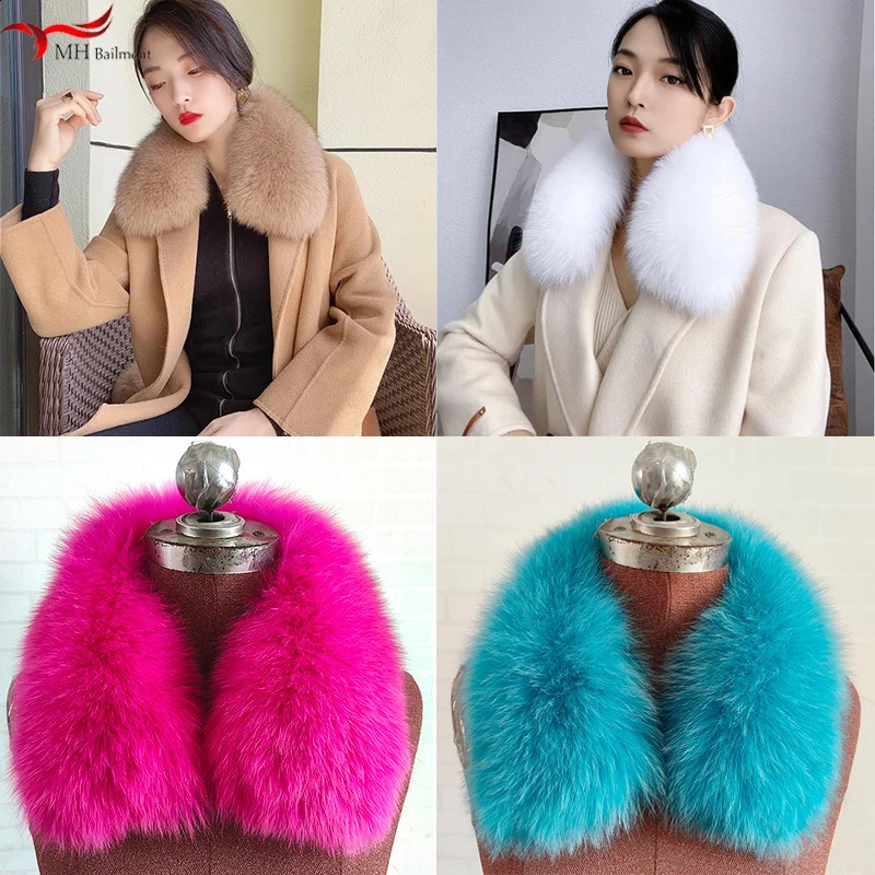 Fashion Winter 100% genuine fox womens fur collar warm natural fur scarf mens black hooded jacket collar 50cm 60cm 240906