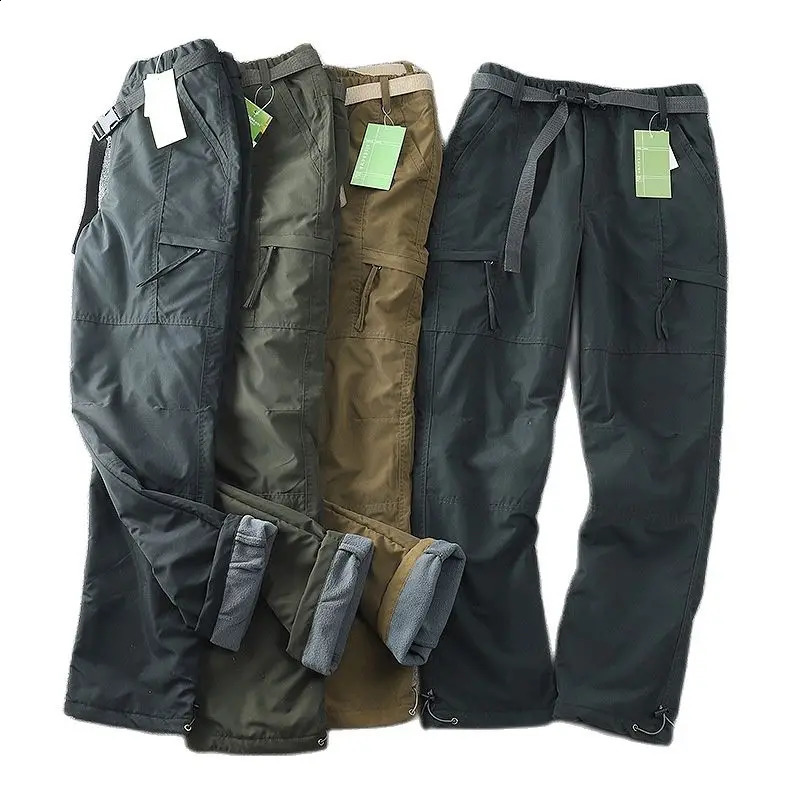 Winter Wool Pants Mens Straight Loose Multi Pocket Cargo Military Tactical Waterproof Outdoor Warmth Pantalon 240902
