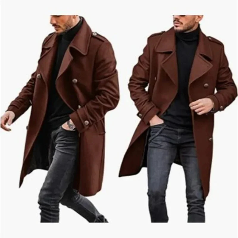 Autumn Winter Mens Clothing Woolen Coat Double Breasted Warm Padded Jacket Casual Fashion All-Matching 240903
