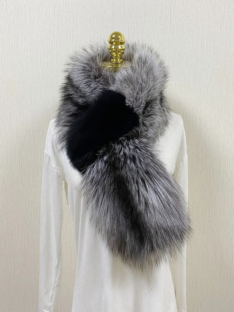 MinShu Womens Winter Neck Warmth Full Fur Collar Scarf Pure Silver Fox Womens Fur Scarf 240906