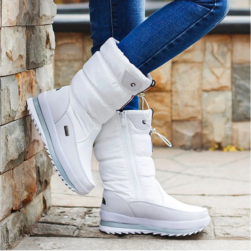 Chaussures d'hiver en peluche moelleuse à mi-bouffon imperméable en caoutchouc non glissant neige féminine plus taille 42 femmes blanches botte 6