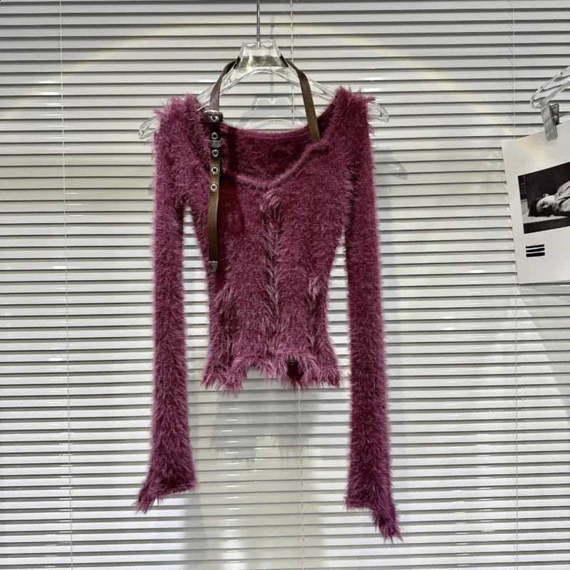 Borvemays Mohair Tricoted Pull Colcome Autumn 2024 V-colme V Fénéressant à manches longues simples Elastic Ultra mince Femmes WZ6211 240904