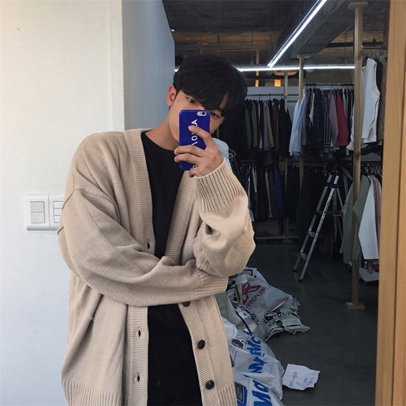 Mens Clothing Vneck Singlebreasted Wear Knitted Sweater Loose Solid Color Cardigan Coat Autumn y240905