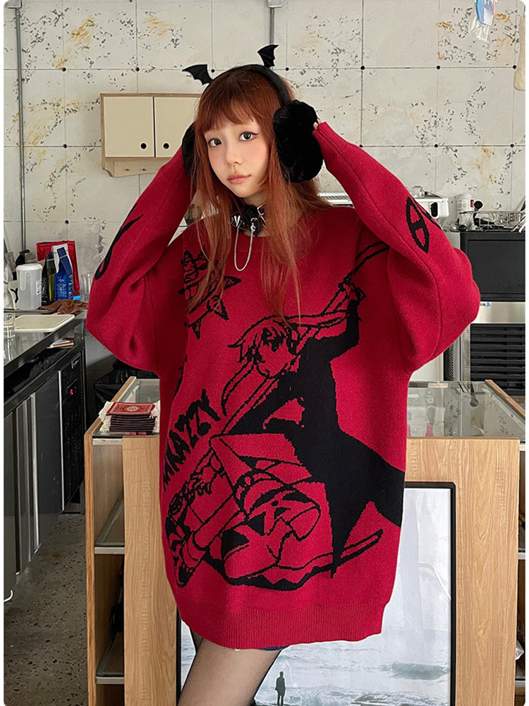 Vintage Cartoon Knitted Women Sweaters Winter Casual Oversize Men Fashion Streetwear Tops Harajuku Pullover Y2k Clothes