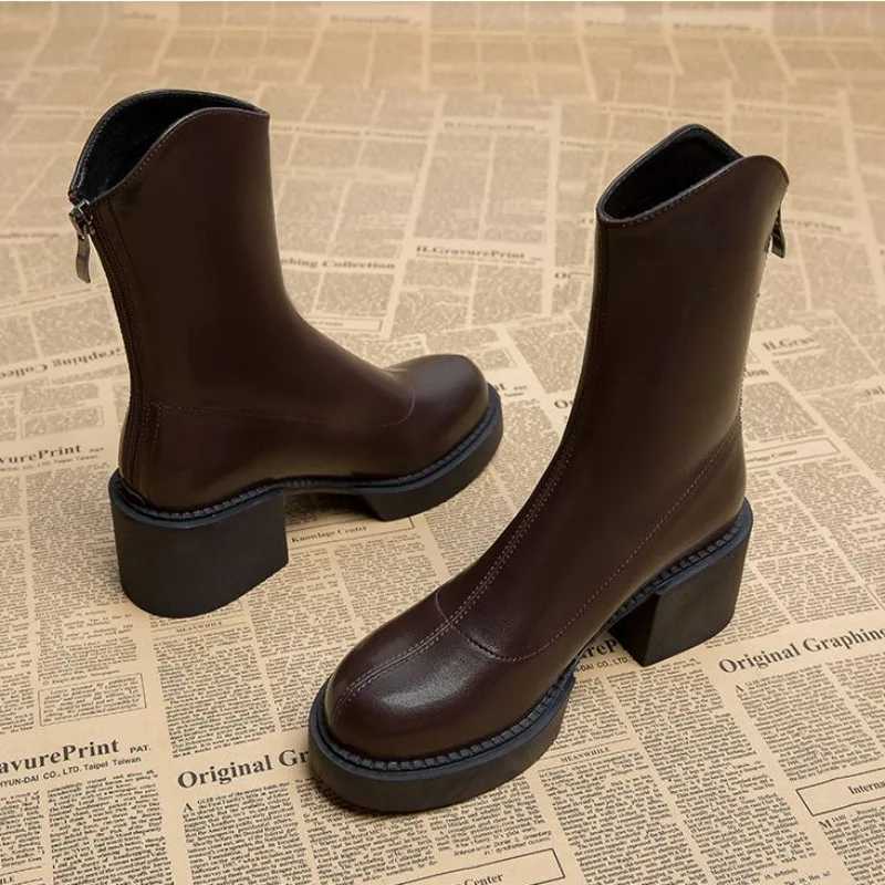 Chaussures à talons de haute qualité Wens Botkle Boots Fonctionne très haut H Brown Plateforme Chaussures courtes pour les bottes imperméables WA