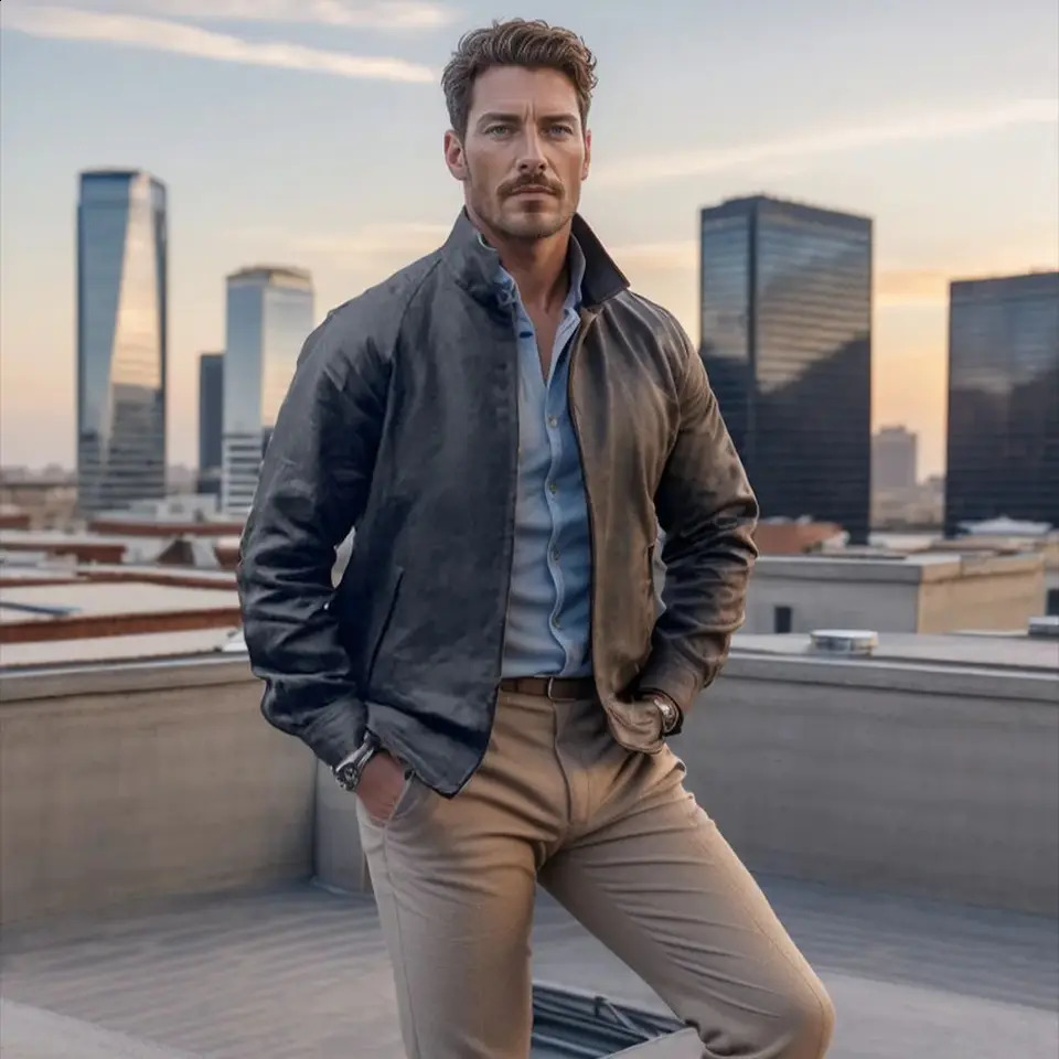Mens Jacket Spring and Autumn Solid Color Stand Collar British Style Top Zipper 240906