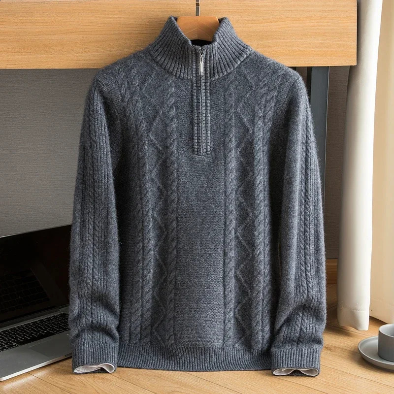 Fahsion high-quality 100% cashmere sweater mens production half height zipper thick knit high-end size S-6XL 240904
