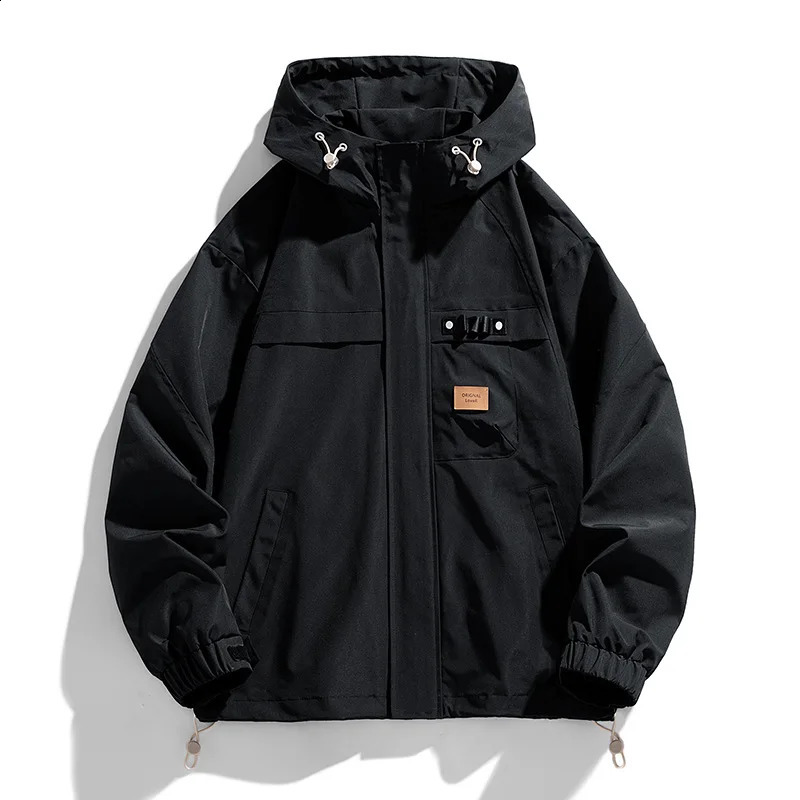 Mens Jacket Spring Autumn Hooded Loose Waterproof Windproof Male Workwear Korean Casual Fashion Clothes Top Outerwear 240905