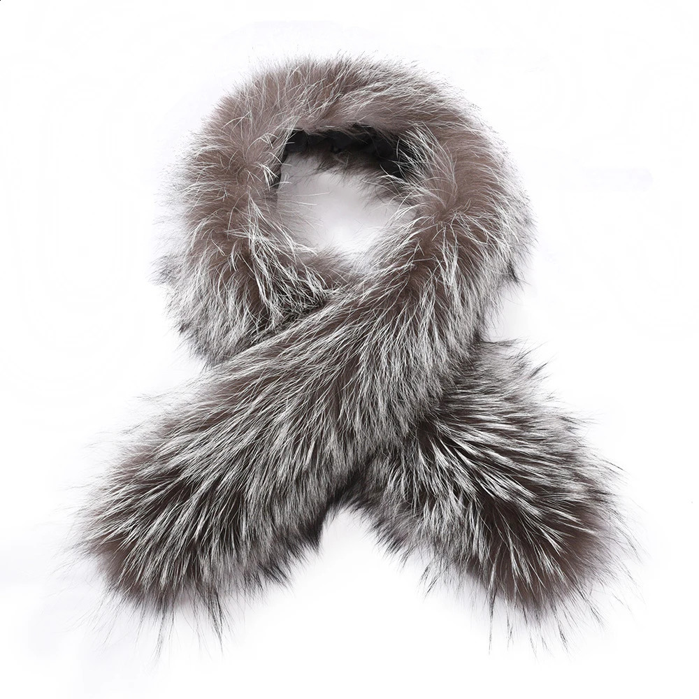 Womens real silver fox scarf raccoon collar winter womens natural fur hood fur decoration S7396B 240906