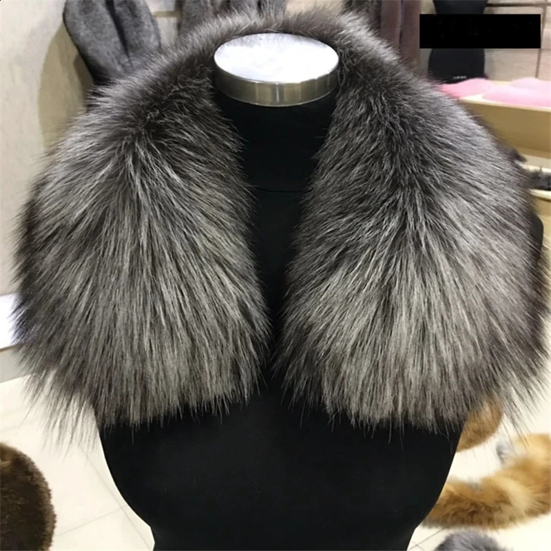 100% Natural Silver Fox Fur Collar Scarf Winter Collar Warm Shawl Womens Fashion Coat Red Fox Fur Solid Scarf Neutral 240906