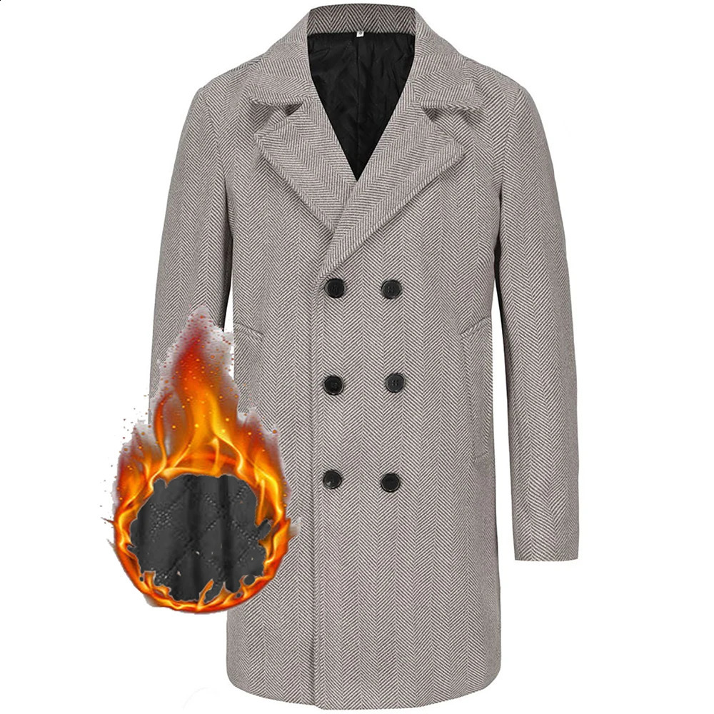 2024 autumn and winter mens midlength woolen plaid doublebreasted coat crossborder clothing 240906