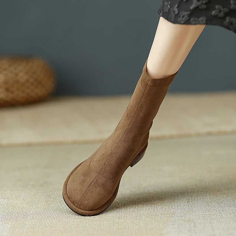 Appartement rétro de haute qualité Wenjie Scok Boots Fi Elegant Round Head Shoes Automne Slippery Wenjie Boots Short T241113